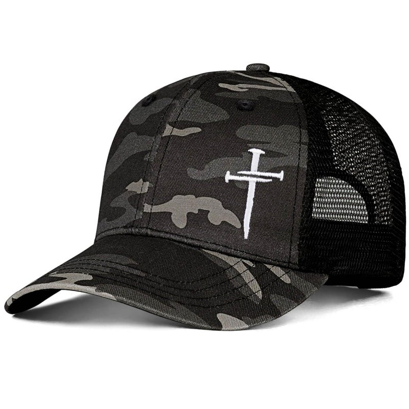 THIN MOUTH Christian Jesus Cross Hat - Faith Hats for Men Women - Religious Gifts for Thanksgiving Christmas - Cross Camo Grey - Image 1