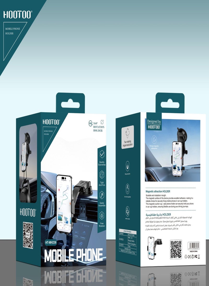 HooToo 360 degree rotating car phone holder. Easy to install suction mobile stand. phone stand holder can be mounted on the windshield or dashboard. Strong suction cup anti vibration mobile holder car. Phone holder compatible with Samsung, iPhone, Huawei, and other devices. - Image 5