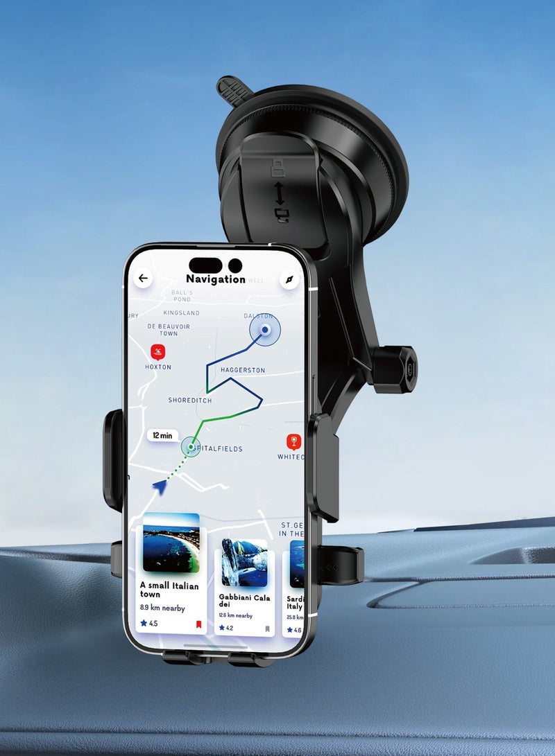 HooToo 360 degree rotating car phone holder. Easy to install suction mobile stand. phone stand holder can be mounted on the windshield or dashboard. Strong suction cup anti vibration mobile holder car. Phone holder compatible with Samsung, iPhone, Huawei, and other devices. - Image 3