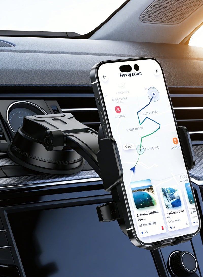HooToo 360 degree rotating car phone holder. Easy to install suction mobile stand. phone stand holder can be mounted on the windshield or dashboard. Strong suction cup anti vibration mobile holder car. Phone holder compatible with Samsung, iPhone, Huawei, and other devices. - Image 4