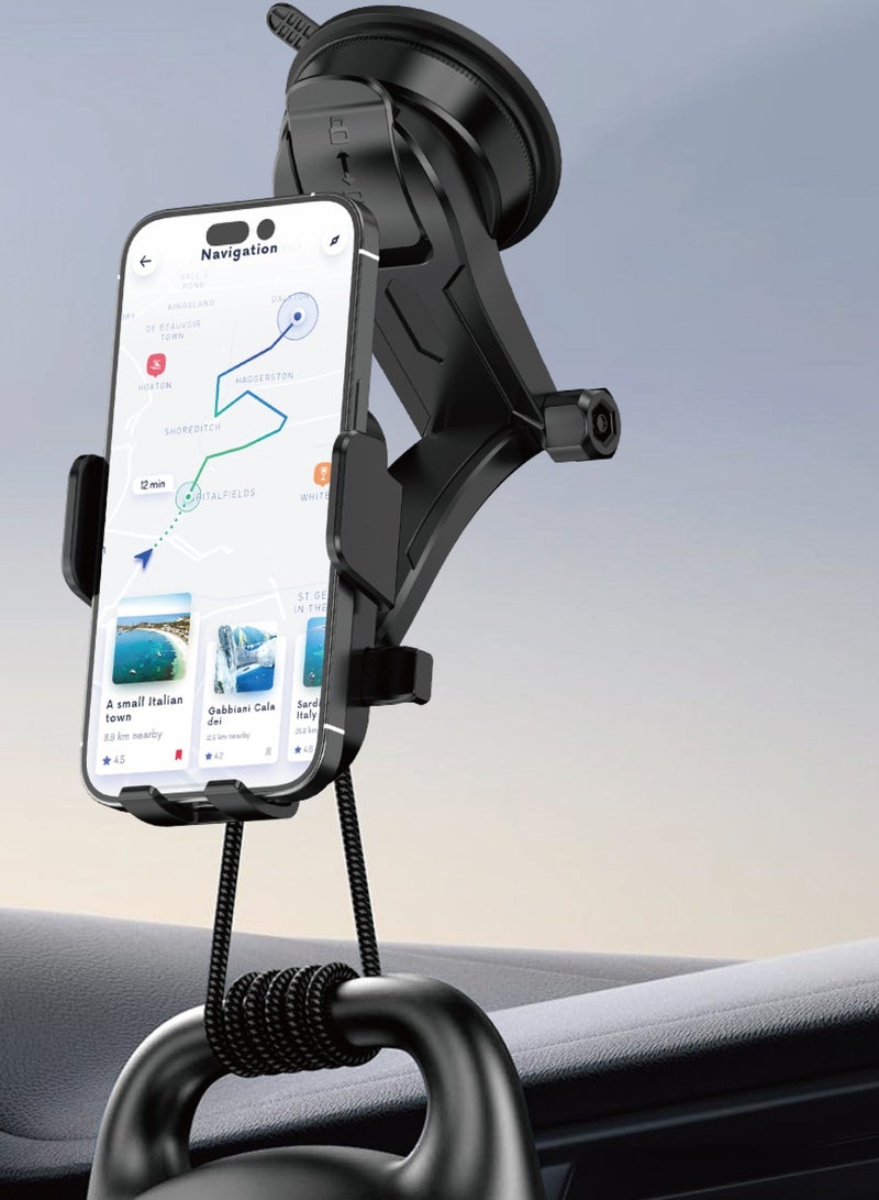 HooToo 360 degree rotating car phone holder. Easy to install suction mobile stand. phone stand holder can be mounted on the windshield or dashboard. Strong suction cup anti vibration mobile holder car. Phone holder compatible with Samsung, iPhone, Huawei, and other devices. - Image 2