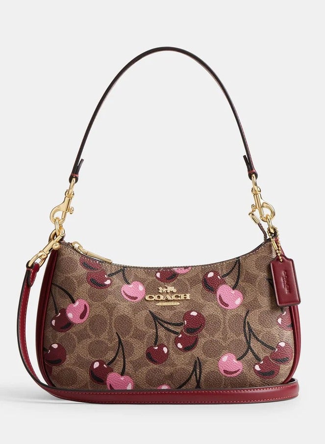 كوتش اوت ليت حقيبة كتف كوتش تيري من قماش مميز بطبعة الكرز، حقيبة يد نسائية، حقيبة هوبو نسائية، حقيبة توت نسائية، حقيبة سفر نسائية. - Image 1