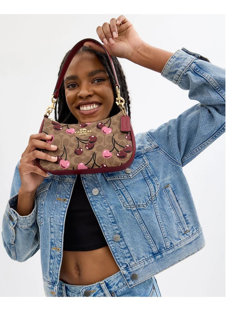 كوتش اوت ليت حقيبة كتف كوتش تيري من قماش مميز بطبعة الكرز، حقيبة يد نسائية، حقيبة هوبو نسائية، حقيبة توت نسائية، حقيبة سفر نسائية. - Image 4