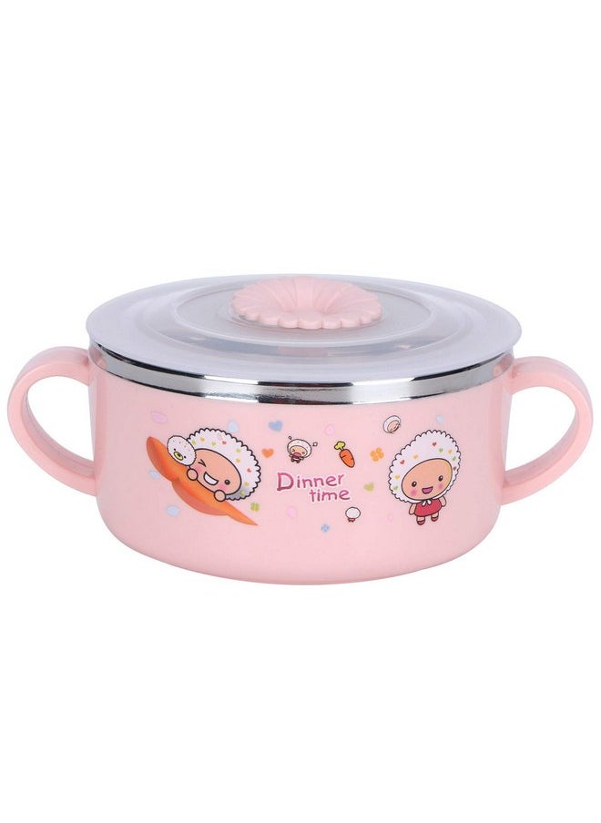 Zerodis Zerodis 304 Stainless Steel Toddler Bowl, Double Layer Heat Insulation Cartoon Bowl with Lid and Handles Feeding Tableware Dishes Bowl()  - Image 1