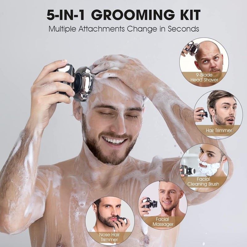 Telfun 9D Head Shavers for Bald Men, High-Speed Electric Razor for Fast Shaving, LED Display Waterproof Wet/Dry Trimmer, Head Razors with Type-C Charge for Home & Travel - Image 4