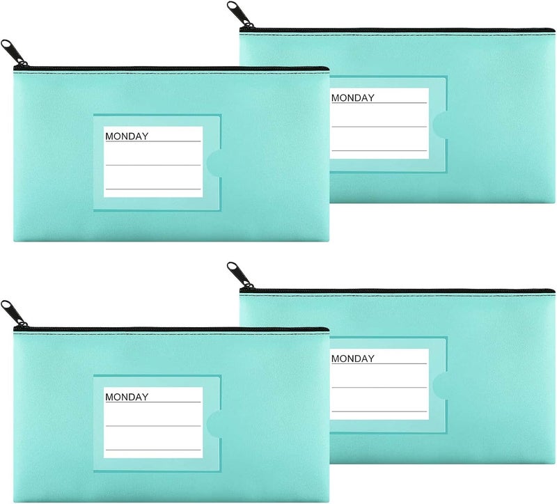 Sinzip 4 Pack Money Bags - Heavy Duty Leatherette Security Wallets with Clear Window, Coin & Cash Bags, Tool Pouch - Assorted Colors (4 Pack Turquoise) - Image 1