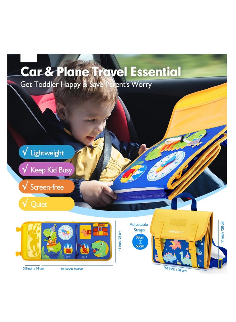 SOLARAE Felt Learning Board, Toddler Toys Busy Board, Early Childhood Schoolbag, Montessori Toys, Busy Book Sensory Toys, Dinosaur Theme, 18 in 1 Preschool Learning Activities With 12 Life Skills, Blue - Image 4