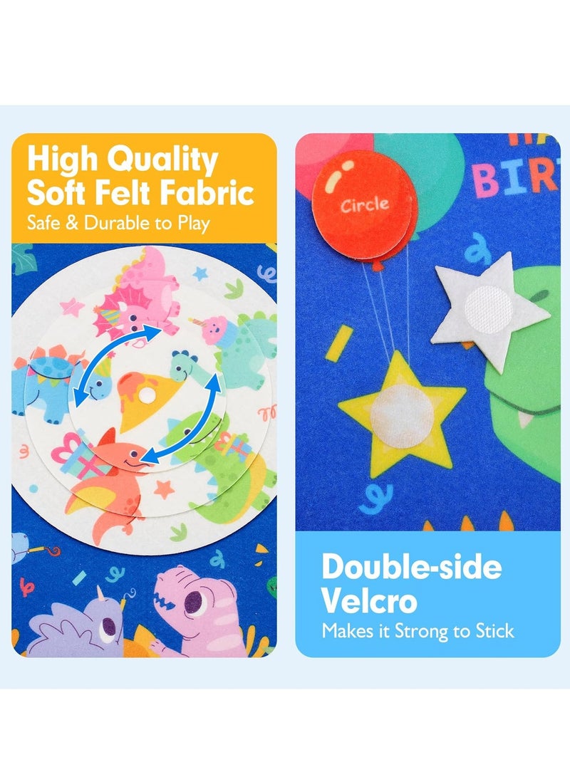 SOLARAE Felt Learning Board, Toddler Toys Busy Board, Early Childhood Schoolbag, Montessori Toys, Busy Book Sensory Toys, Dinosaur Theme, 18 in 1 Preschool Learning Activities With 12 Life Skills, Blue - Image 5