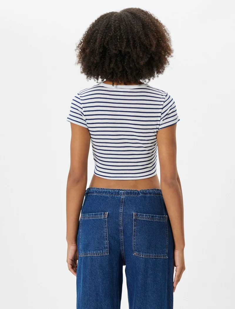 كوتون Koton Crop T-Shirt Short Sleeve Slim Fit