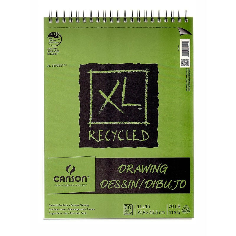 Canson XL Series Recycled Drawing Paper Pad, Top Wire Bound, 70 Pound, 11 x 14 Inch, 60 Sheets