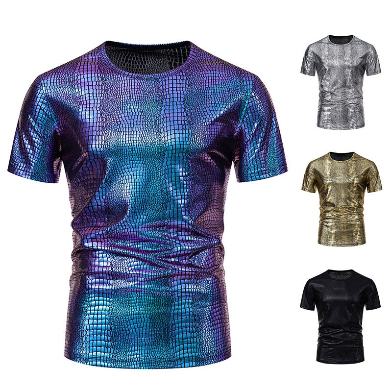 Men'S Party Stage Glossy Short-Sleeved Round Neck T-Shirt 017P30 - Image 5