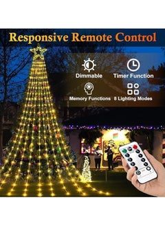 AUTOYSUR Solar Power Star String Lights,350 LED 3.5m Waterproof Waterfall Tree Lights with Star Topper,Festival Lights for Patio, Yard, Party，Wedding,New Year Decorations, Warm Lights  - Image 2