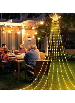 AUTOYSUR Solar Power Star String Lights,350 LED 3.5m Waterproof Waterfall Tree Lights with Star Topper,Festival Lights for Patio, Yard, Party，Wedding,New Year Decorations, Warm Lights  - Image 3