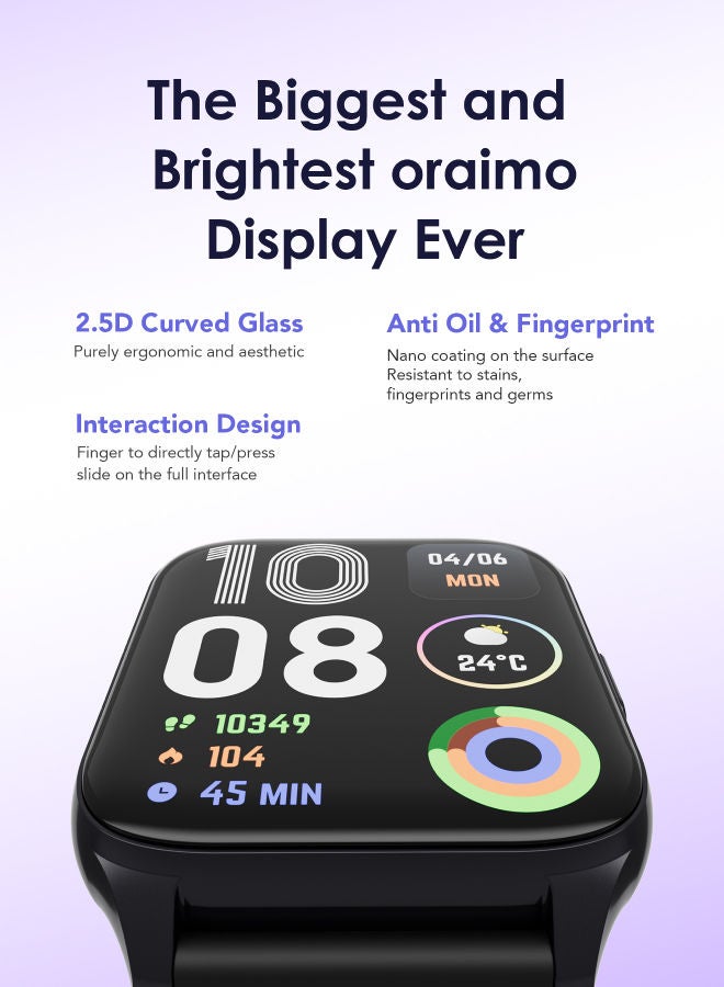 Oraimo Watch 4 Plus Bluetooth Call Smart Watch 2.01inch HD Display Fitness Tracker with Heart Rate Sleep Monitor Pedometer IP68 Waterproof Black - Image 3