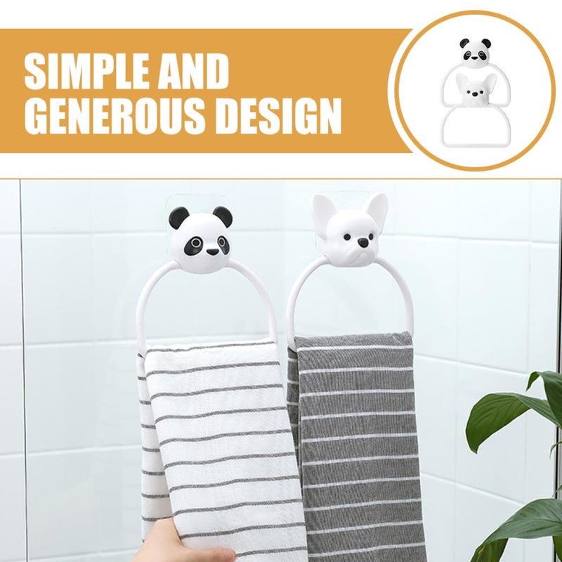 2Pcs Panda Dog Adhesive Wall Mounted Towel Rings Holder No Punch Bathroom Kitchen - Image 5