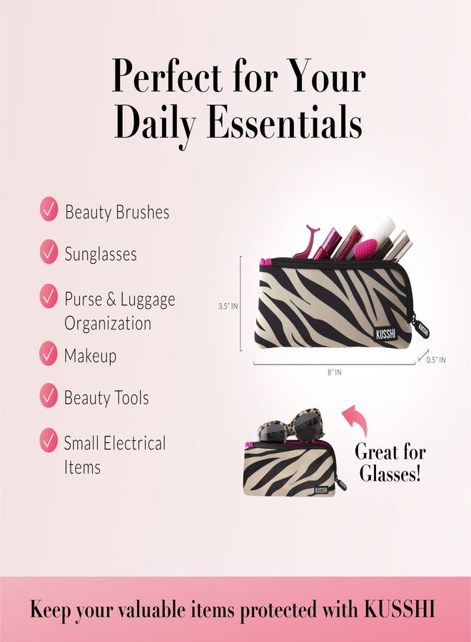 KUSSHI Neoprene Zipper Makeup Brush Pouch and Travel Pencil Case for Beauty Tools, Pencils, Brushes & Small Accessories - Makeup Brush Bag Pouch for Organization and Travel Items (Zebra/Fuchsia) - Image 5
