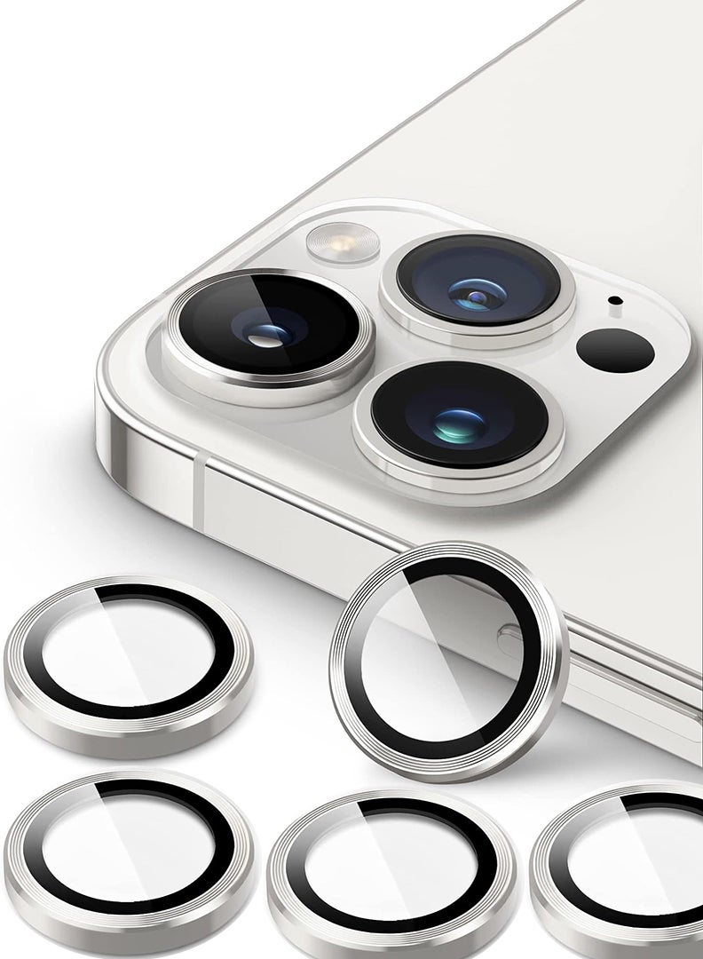 Theodor Pack of 2 Camera Lens Protectors for 15 Pro Max/15 Pro/14 Pro Max/14 Pro, Armorite Individual Lens Protectors, Scratch-Resistant Ultra-thin Tempered Glass with Aluminum Edging, (Silver) - Image 1
