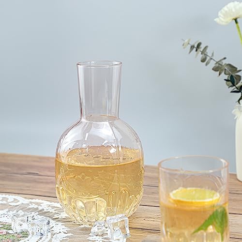 RockTrend Retro Clear Glass Bedside Night Water Carafe with Tumbler Glass, Relief Glass Pitcher And Cup Night Set - Image 5