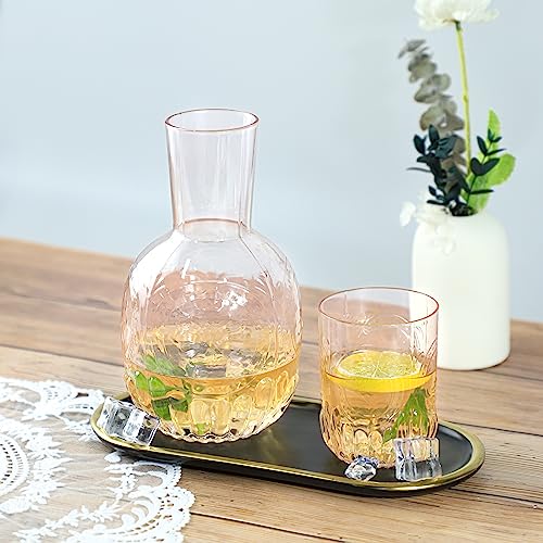 RockTrend Retro Clear Glass Bedside Night Water Carafe with Tumbler Glass, Relief Glass Pitcher And Cup Night Set - Image 3