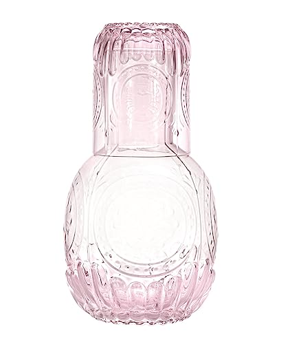 RockTrend Retro Clear Glass Bedside Night Water Carafe with Tumbler Glass, Relief Glass Pitcher And Cup Night Set - Image 1