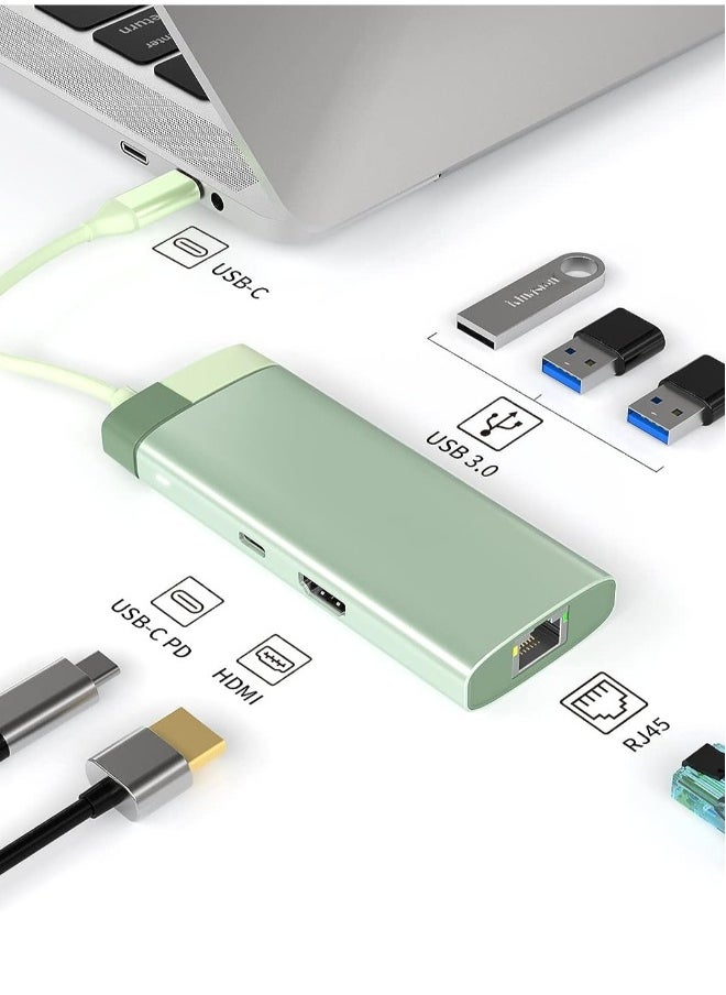 NIBEMINENT Portable USB-C docking station to 4K HD video converter adapter with 3 USB3.0 hubs, Gigabit Ethernet, 100W PD  - Image 2