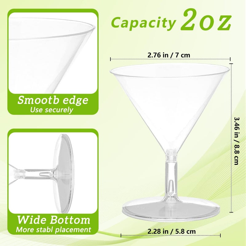 100 Pack Clear Plastic Martini Glasses 2oz Disposable Cocktail Glasses Mini Dessert Cups Shooter Shot Glasses for Parties Wedding Events, Cocktails Parties - Image 2