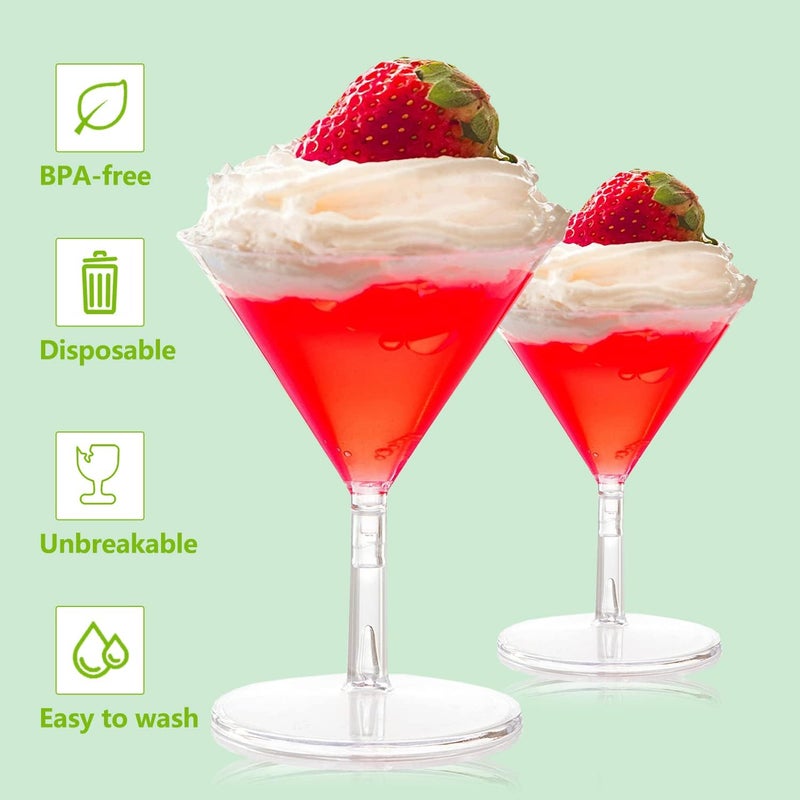 100 Pack Clear Plastic Martini Glasses 2oz Disposable Cocktail Glasses Mini Dessert Cups Shooter Shot Glasses for Parties Wedding Events, Cocktails Parties - Image 3