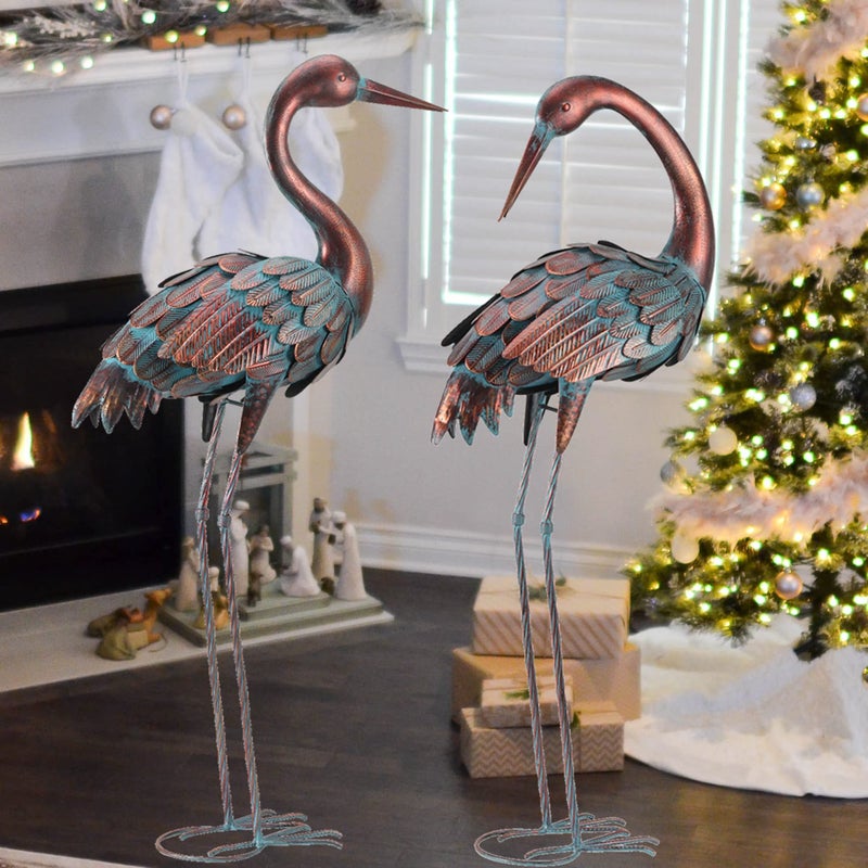chisheen Crane Garden Statues Outdoor Yard Decorations Metal Heron Yard Art Bird Sculpture Decor for Outside Lawn Patio Large Size for Women MomSet of 2