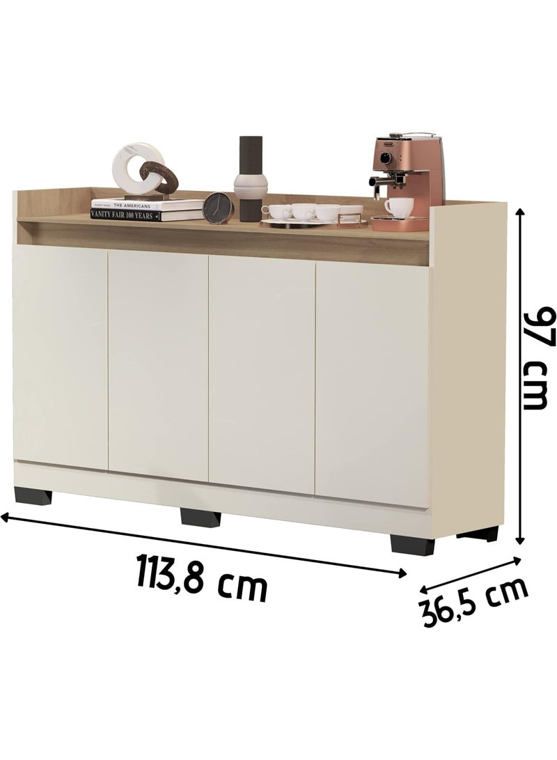 Ryzen 4-Door Retro Buffet Sideboard Rack Office Coffee Corner (White) - Image 4