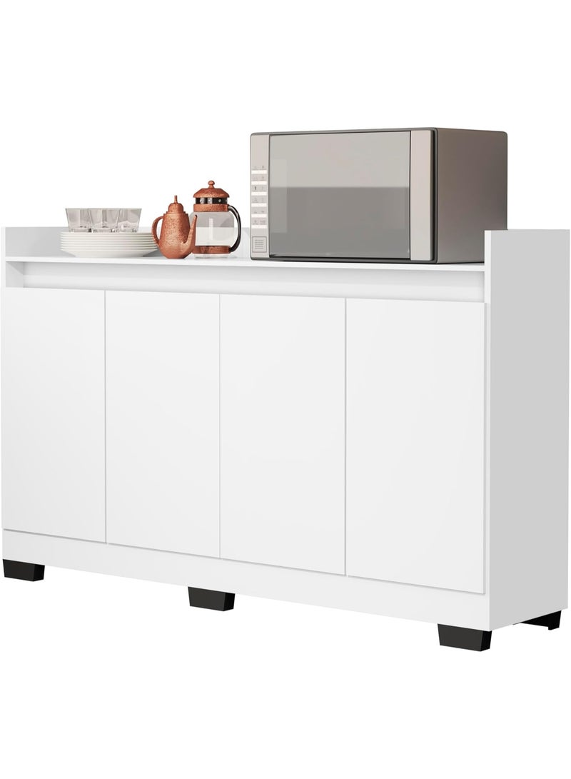 Ryzen 4-Door Retro Buffet Sideboard Rack Office Coffee Corner (White) - Image 1