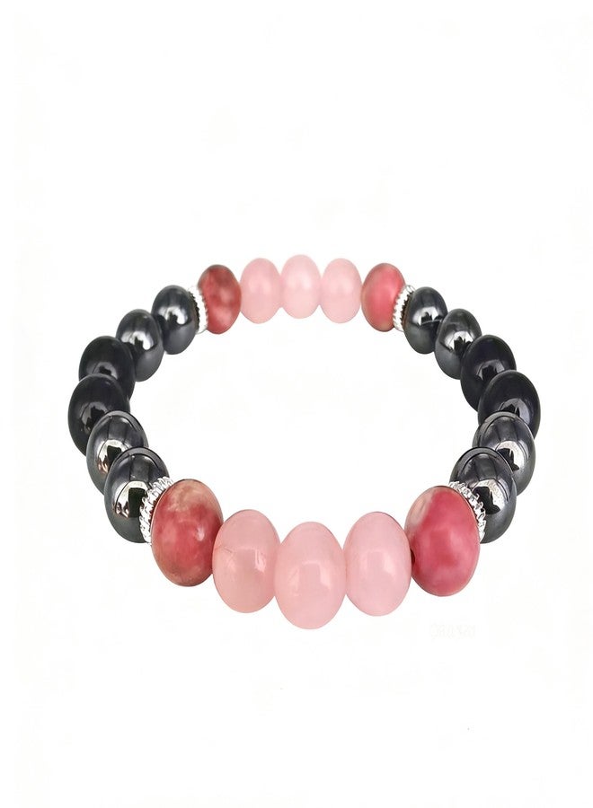 LFaize Empath Protection Bracelet, Black Tourmaline, Hematite, Rose Quartz & Rhodonite,Crystal Healing Bracelet,Anxiety,Depression Relief - Image 1