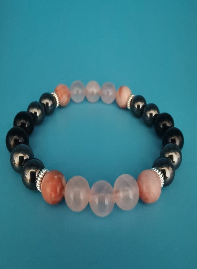 LFaize Empath Protection Bracelet, Black Tourmaline, Hematite, Rose Quartz & Rhodonite,Crystal Healing Bracelet,Anxiety,Depression Relief - Image 3