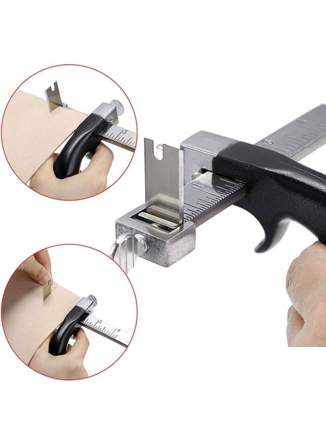 أداة قطع جلدية مع مقبض ألومنيوم، أداة قطع حزام جلدي يدوية مع ملحقات - أداة تقطيع جلدية من الفولاذ المقاوم للصدأ لصناعة الجلود اليدوية