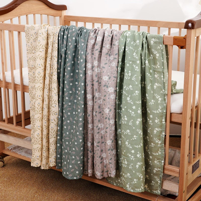CoolaPeach 4 Set Muslin Swaddle Blankets for Newborn Baby Boys, Girls,Receiving Blankets-Cute Soft Print Baby Towel Wrap 120x110cm Baby - Image 3
