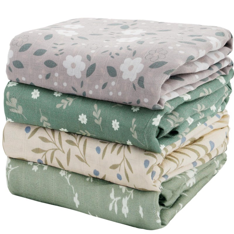 CoolaPeach 4 Set Muslin Swaddle Blankets for Newborn Baby Boys, Girls,Receiving Blankets-Cute Soft Print Baby Towel Wrap 120x110cm Baby - Image 1