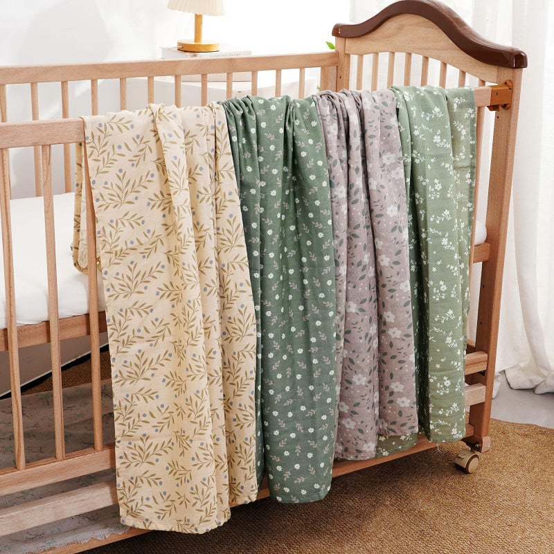CoolaPeach 4 Set Muslin Swaddle Blankets for Newborn Baby Boys, Girls,Receiving Blankets-Cute Soft Print Baby Towel Wrap 120x110cm Baby - Image 4