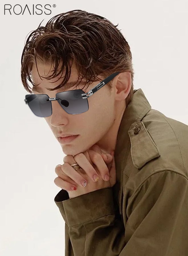 رويس نظارة شمسية مربعة بدون إطار للرجال، نظارة الشمس الواقية من الأشعة فوق البنفسجية 400، ظلال شمس مضادة للوهج عصرية للرجال مناسبة للقيادة وصيد الأسماك والسفر، أسود فضي، 60 مم - Image 2