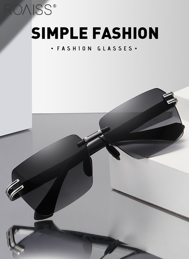 رويس نظارة شمسية مربعة بدون إطار للرجال، نظارة الشمس الواقية من الأشعة فوق البنفسجية 400، ظلال شمس مضادة للوهج عصرية للرجال مناسبة للقيادة وصيد الأسماك والسفر، أسود فضي، 60 مم - Image 3