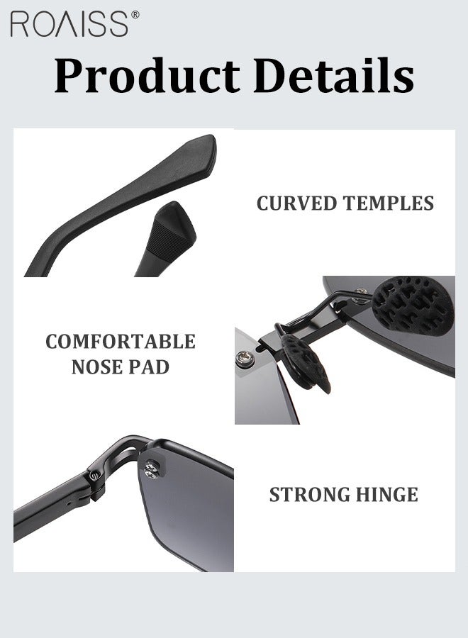 رويس نظارة شمسية مربعة بدون إطار للرجال، نظارة الشمس الواقية من الأشعة فوق البنفسجية 400، ظلال شمس مضادة للوهج عصرية للرجال مناسبة للقيادة وصيد الأسماك والسفر، أسود فضي، 60 مم - Image 5