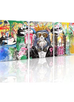 Today Idea Monkey Smoking Wall Decor Gorilla Graffiti Wall Art 3 Panels Classic Street Art HD Print on Canvas Home Decor for Living Room Office Bar Framed Ready to Hang (72W x 36H inch)