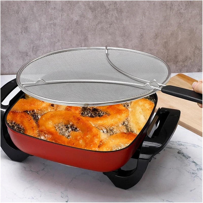 Mesh Splatter Guard With Handle Splash-Proof Cooking Cover For Frying Pans And Pots Temperature Resistant Lid For Iron Skillets(Black M) - Image 3