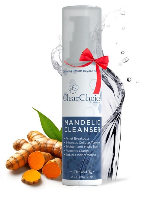 Clear Choice Mandelic Acid Face Cleanser 6.7oz - Gentle Exfoliating Gel with Turmeric & Enzymes for Acne, Fine Lines, and Pigmentation - Deep Cleansing, Non-Irritating, Suitable for All Skin Types