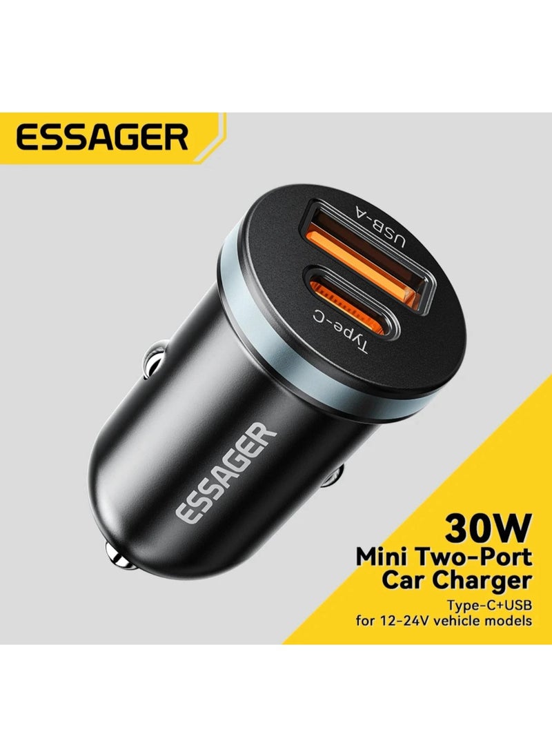 ESSAGER Essager 30W USP Car Charger Compatible with FCP, SCP and USP PD Technology Compatible with all phones and supports fast charging  - Image 1