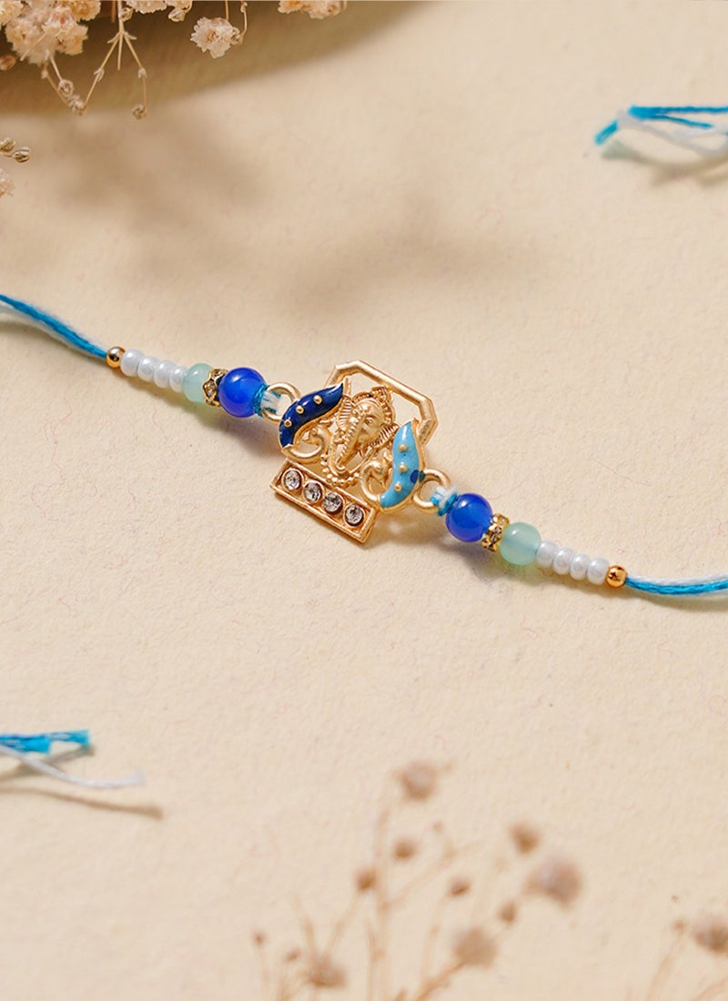 Madhoor Ganesha Rakhi for Brother Blue Designer Raksha Bandhan Thread ,Premium Handmade ,1 Piece-38 CM - Image 2
