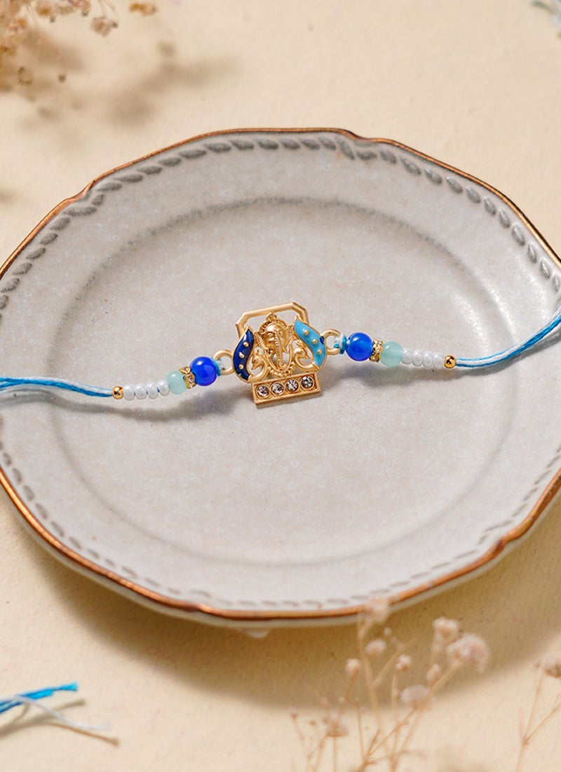 Madhoor Ganesha Rakhi for Brother Blue Designer Raksha Bandhan Thread ,Premium Handmade ,1 Piece-38 CM - Image 3