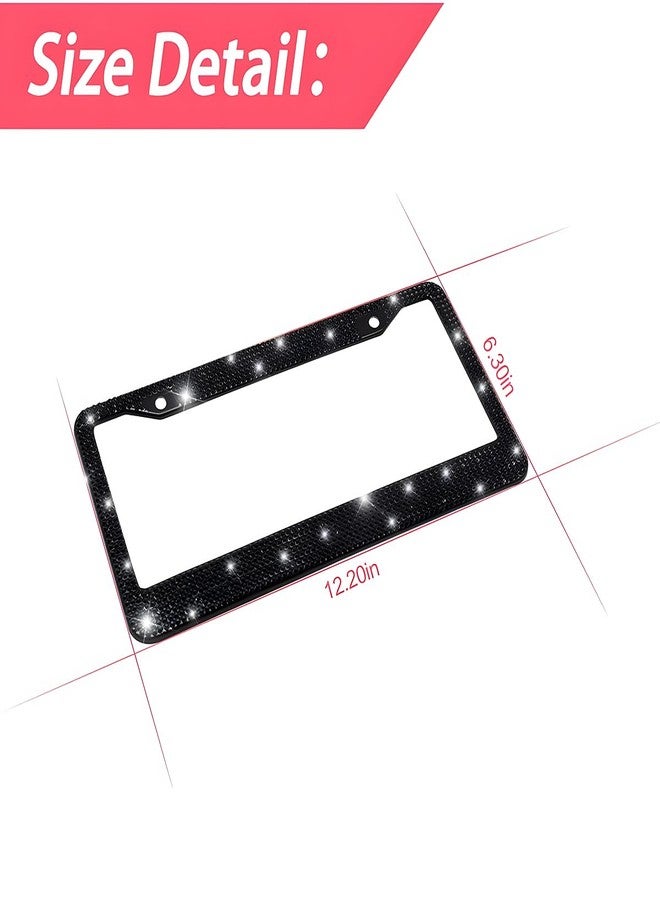 YALOK Bling 2PCS Car License Plate Frame, Handcrafted Crystal Stainless Steel License Plate Frame, Sparkly, Durable, Universal Fit, Car Accessories for Girls, Women (Black) - Image 2