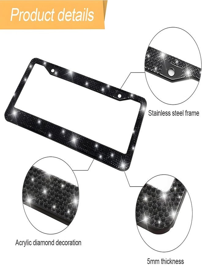 YALOK Bling 2PCS Car License Plate Frame, Handcrafted Crystal Stainless Steel License Plate Frame, Sparkly, Durable, Universal Fit, Car Accessories for Girls, Women (Black) - Image 3