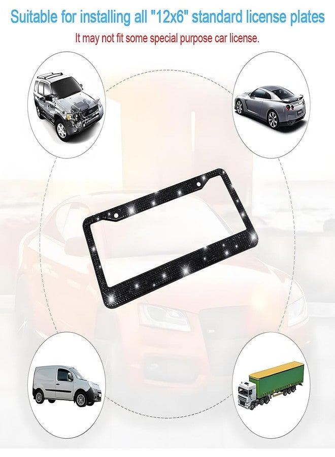 YALOK Bling 2PCS Car License Plate Frame, Handcrafted Crystal Stainless Steel License Plate Frame, Sparkly, Durable, Universal Fit, Car Accessories for Girls, Women (Black) - Image 4
