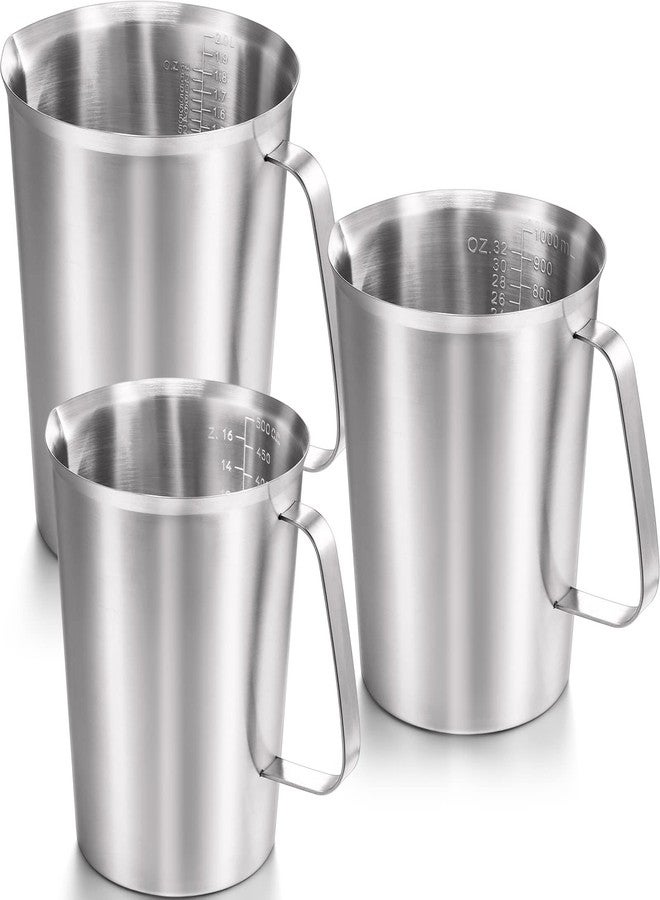 Flutesan 3 Pcs Stainless Steel Measuring Cups Measuring Pitcher with Handle with Markings for Latte Art, Water Pouring 2/4/8 Cup (16/32/64 oz) - Image 1