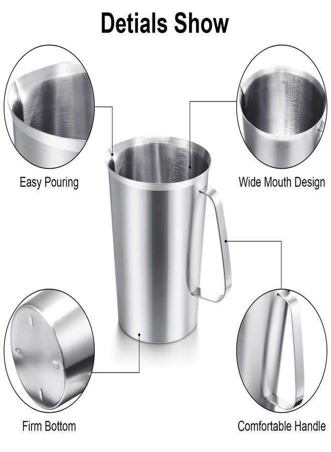 Flutesan 3 Pcs Stainless Steel Measuring Cups Measuring Pitcher with Handle with Markings for Latte Art, Water Pouring 2/4/8 Cup (16/32/64 oz) - Image 2